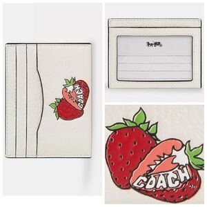 NWT Coach Slim ID Card Case With Strawberry Motif